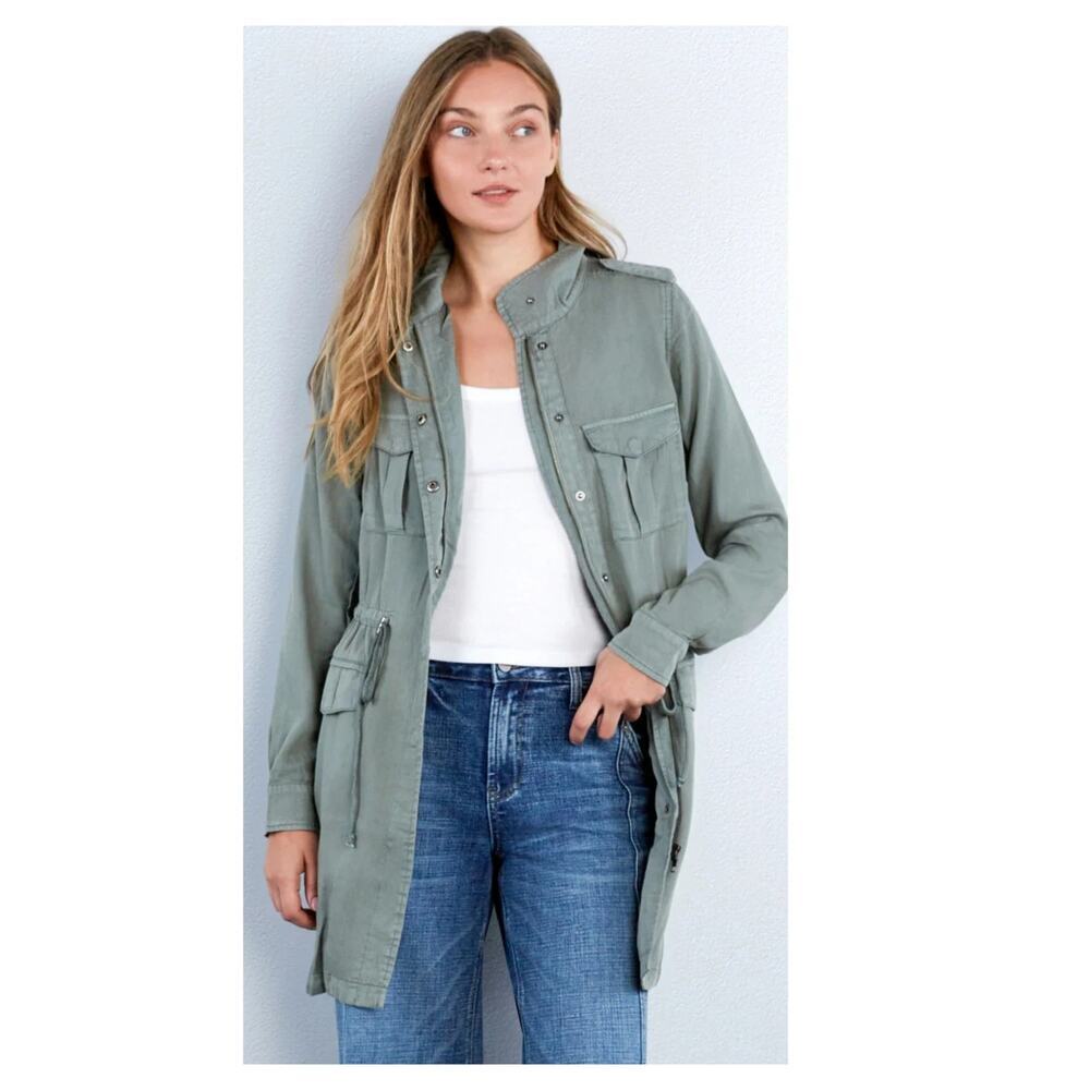 NEW WASH LAB DENIM Road Trim Split Hem Zip-Up Jacket Size XS
